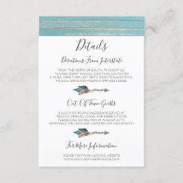 Rustieke Turquoise houten veren Details / Routebes Informatiekaartje