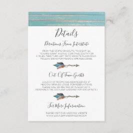 Rustieke Turquoise houten veren Details / Routebes Informatiekaartje