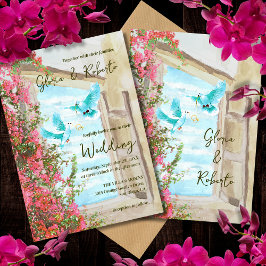 Rustieke Turquoise Lovebirds Bougainvillea bruilof Kaart