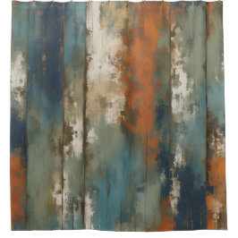 Rustieke Turquoise Oranje Beige Boerderij Streep Douchegordijn