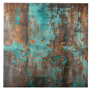 Rustieke Turquoise Patina Abstract Tegeltje