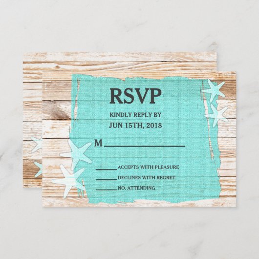 Rustieke Turquoise Starfish bruiloft RSVP Kaart (Voorkant / Achterkant)