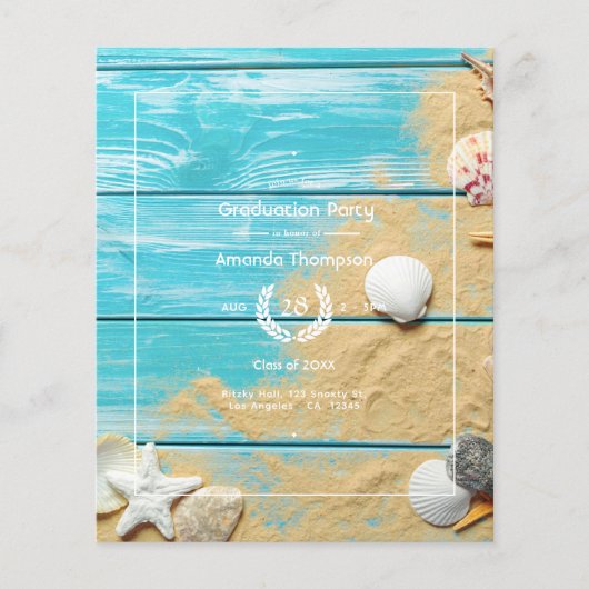 Rustieke turquoise strand afstudeerfeest flyer (Voorkant)