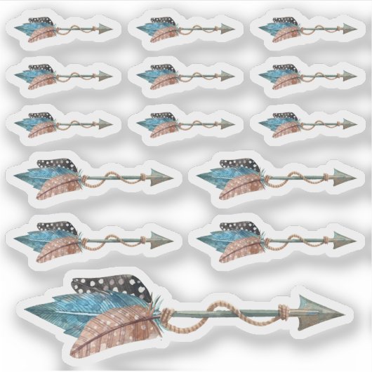 Rustieke Turquoise Veren Tribale Pijl Boho Chic Sticker (Voorkant)