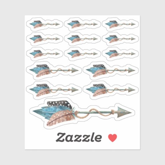 Rustieke Turquoise Veren Tribale Pijl Boho Chic Sticker (Vel)