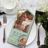 Rustieke Turquoise Verweerd Hout Western Foto All In One Uitnodiging