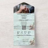 Rustieke turquoise Westerne foto QR code alles in All In One Uitnodiging (Binnen)