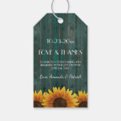 Rustieke turquoise zonnebloem bruiloft dank u Labe Cadeaulabel (Voorkant)