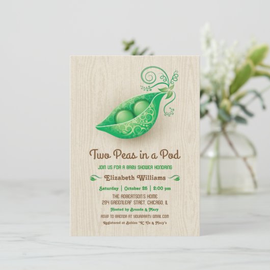 Rustieke Tweeling Baby Shower "Twee Erwten in een Kaart (Staand voorkant)