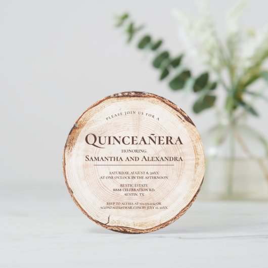 Rustieke tweelingmeisjes Quinceañera houtnerf 15 j Kaart (Staand voorkant)