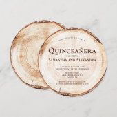 Rustieke tweelingmeisjes Quinceañera houtstructuur Kaart (Voorkant / Achterkant)