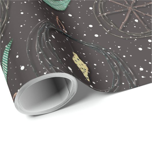 Rustieke  Twig Kerst Ornament Pattern Cadeaupapier (Rol Hoek)