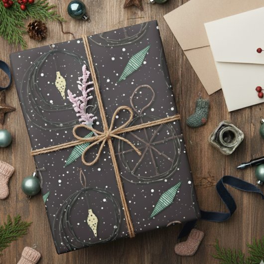 Rustieke  Twig Kerst Ornament Pattern Cadeaupapier