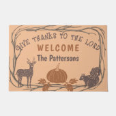 Rustieke twijgen Psalm 136:3 Geef Bedankt aan de H Deurmat (Voorkant)