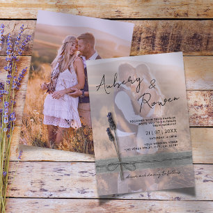 Rustieke Twine Burlap Lavender Boho Fotobruiloft Kaart