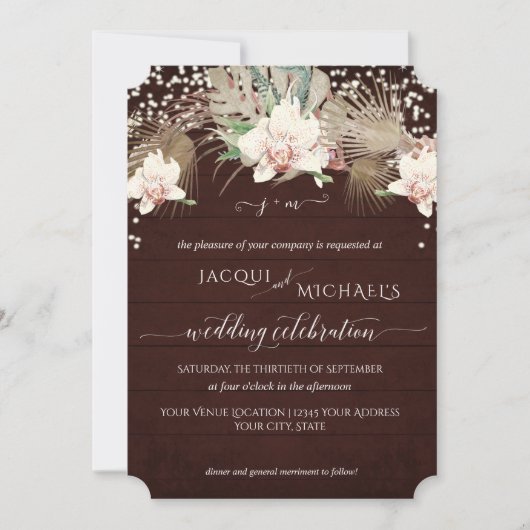 Rustieke Twinkelende Witte Orchidee Bloemendecorat Kaart (Voorkant)