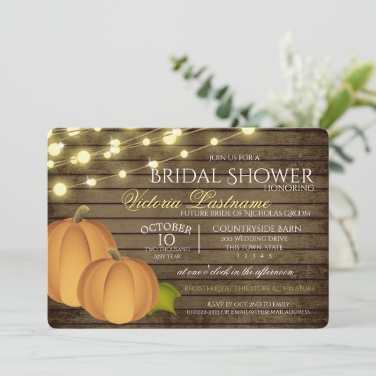 Rustieke Twinkle Lights en Harvest Pumpkins Kaart (Staand voorkant)