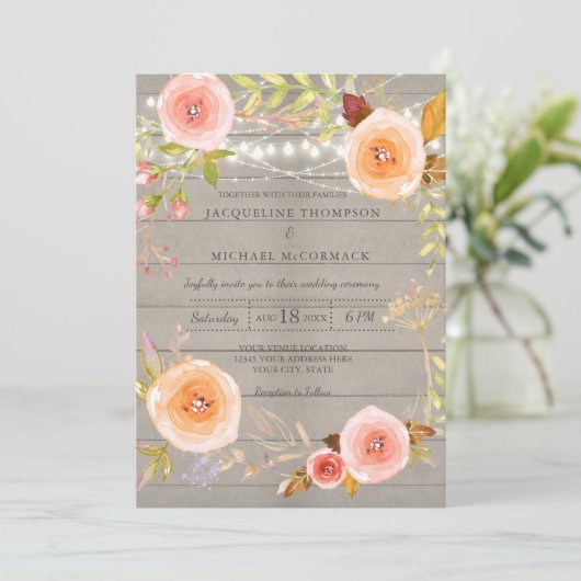 Rustieke Twinkle Lights Wedding Bloemen Krans Kaart (Staand voorkant)