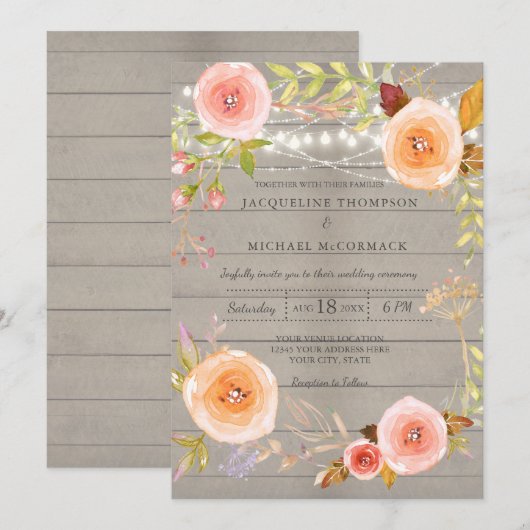 Rustieke Twinkle Lights Wedding Bloemen Krans Kaart (Voorkant / Achterkant)