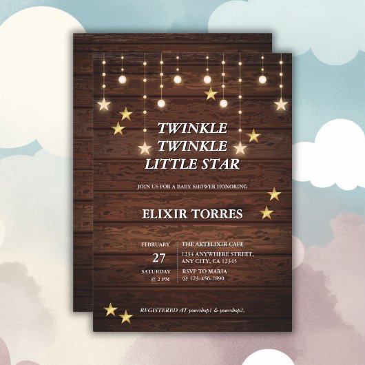 Rustieke Twinkle Twinkle Little Star Baby shower Kaart
