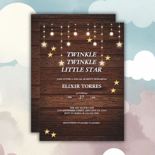 Rustieke Twinkle Twinkle Little Star Baby shower Kaart