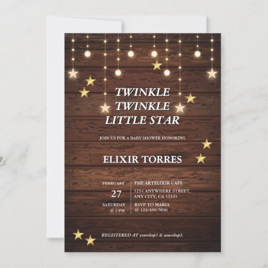 Rustieke Twinkle Twinkle Little Star Baby shower Kaart (Voorkant)