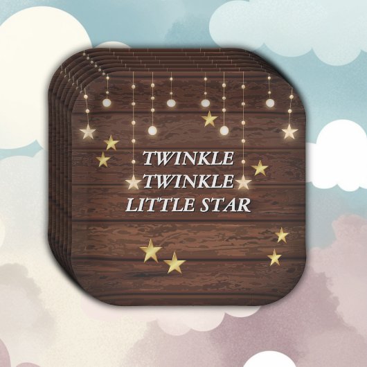 Rustieke Twinkle Twinkle Little Star Baby shower Papieren Bordje