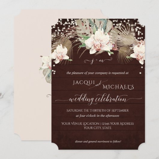 Rustieke Twinkle Witte Orchidee Bloem Burgundy Hou Kaart (Voorkant / Achterkant)