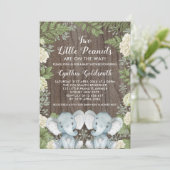 Rustieke Twins Olifant Neutral Greenery Baby showe Kaart (Staand voorkant)