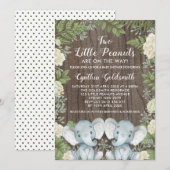 Rustieke Twins Olifant Neutral Greenery Baby showe Kaart (Voorkant / Achterkant)