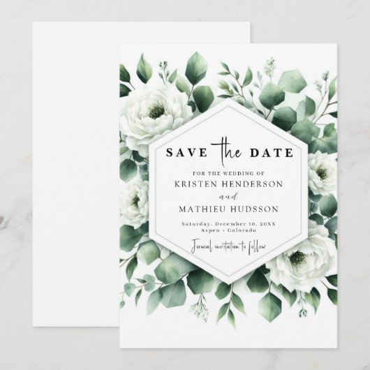 Rustieke Typografie Eucalyptus Digital Wedding Save The Date (Voorkant / Achterkant)