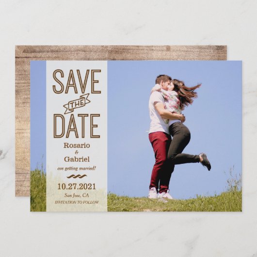 Rustieke  Typografie Foto Save the Date Kaart (Voorkant / Achterkant)