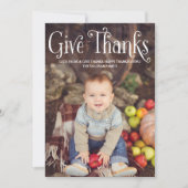 Rustieke Typografie Geef Bedankt Thanksgiving Foto Feestdagenkaart (Voorkant)