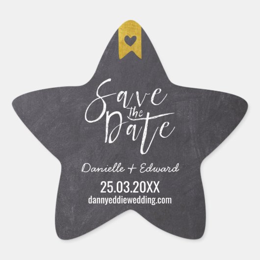 Rustieke typografie krijtbord goud Save the Date Ster Sticker (Voorkant)