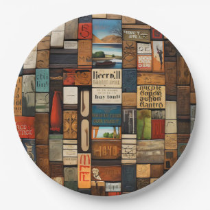 Rustieke typografie kunstcollage van boeken en bor papieren bordje