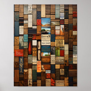 Rustieke typografie kunstcollage van boeken en bor poster