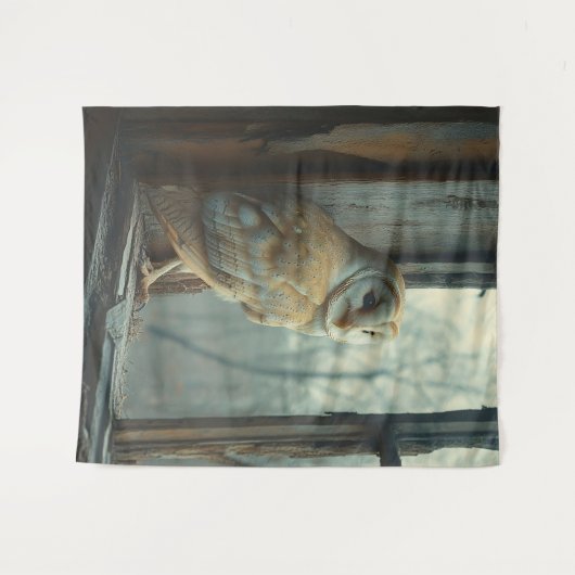 Rustieke uil in het raam Art Wandkleed (Voorkant (horizontaal))