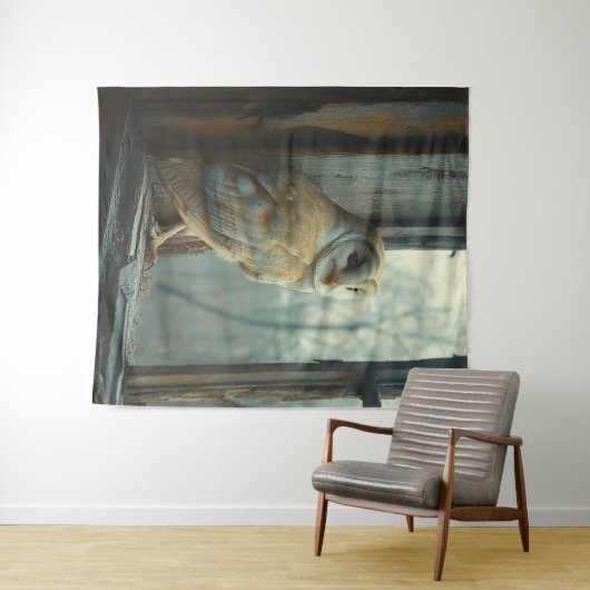 Rustieke uil in het raam Art Wandkleed (In Situ (horizontaal))