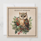 Rustieke Uil Woodland Burlap Feestdagenkaart (Voorkant)
