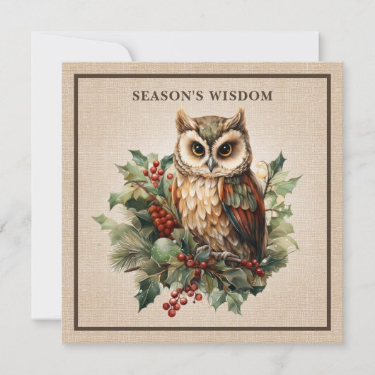 Rustieke Uil Woodland Burlap Feestdagenkaart (Voorkant)