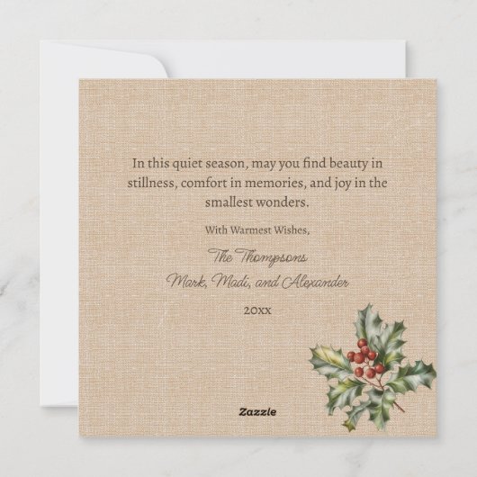 Rustieke Uil Woodland Burlap Feestdagenkaart (Achterkant)