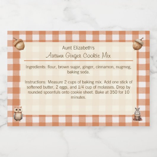 Rustieke Uilen Eikels Herfst Ginger Cooke Mix Voedselcontainer Etiket (Enkel label)