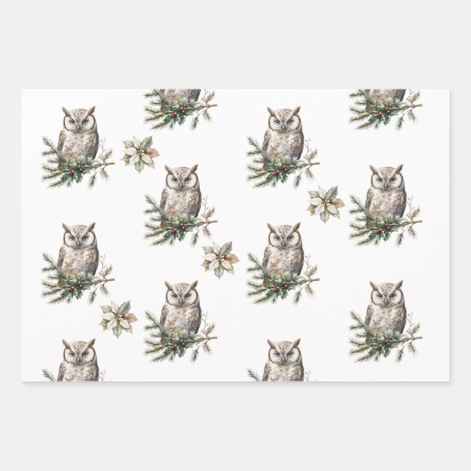 Rustieke uilen en bloemen inpakpapier vel (Voorkant 2)