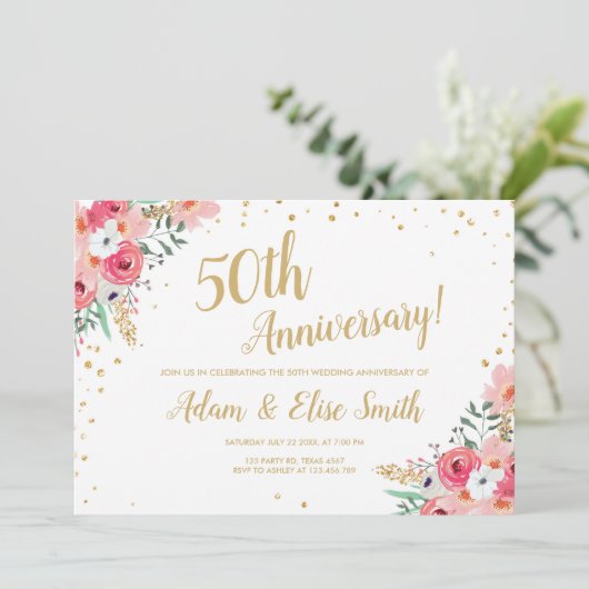 Rustieke uitnodiging 50ste trouwdag bloem (Staand voorkant)