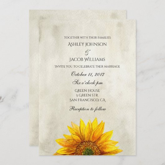 Rustieke uitnodiging zonnebloem Land bruiloft uitn (Voorkant / Achterkant)