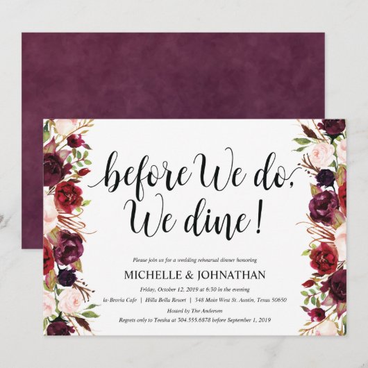 Rustieke uitnodigingen voor herhalingsdiner in Bou (Voorkant / Achterkant)