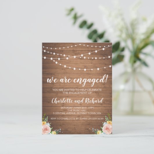 Rustieke uitnodigingskaart voor verlovingsfeest uitnodiging briefkaart (Staand voorkant)