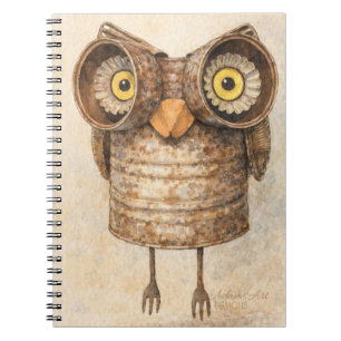 Rustieke Upcycled Uil Watercolor Kunst Notitieboek