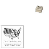 Rustieke USA Kaart & Vlag | Achternaam Retouradres Rubberstempel (Gestempeld)