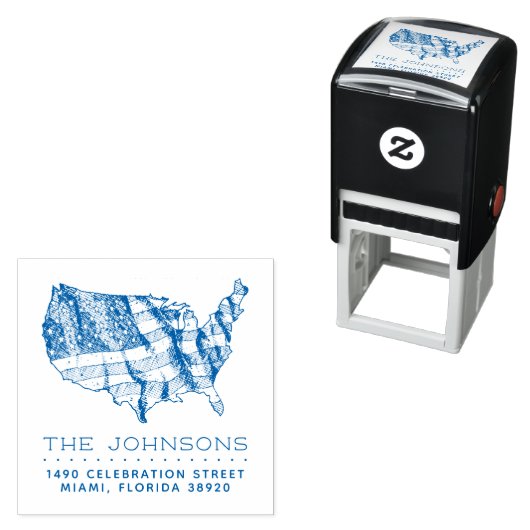 Rustieke USA Kaart & Vlag | Achternaam Retouradres Zelfinktende Stempel (In situ)